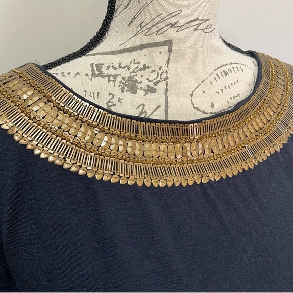 Soft Surroundings Black Gold Beaded Embellished Tunic Long Sleeve Top SZ LP - Picture 2 of 7